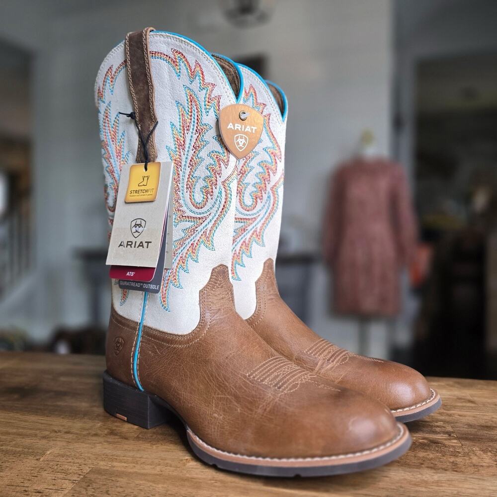 Ariat Round Up StretchFit Boots Womens 7.5B Sandstorm Ivory Western NWT